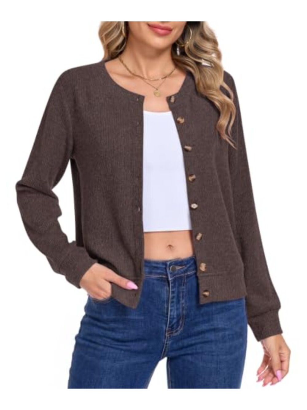 Womens Lightweight Long Sleeve Button Front Cardigan Sweater
